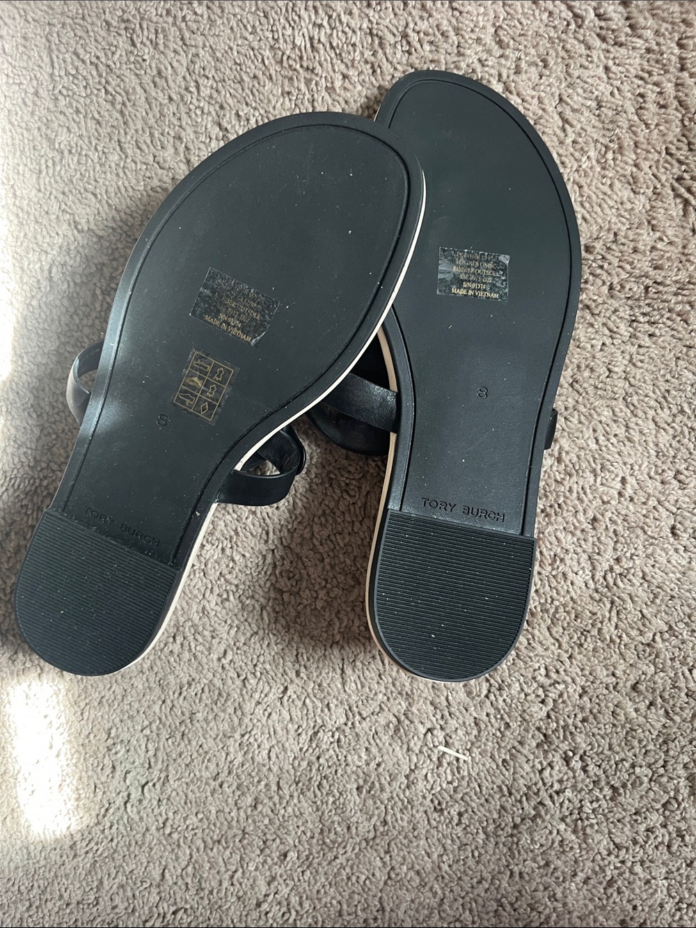 Tory Burch Black Jeweled Logo Thong Sandals with White Footbed - Picture 3 of 4